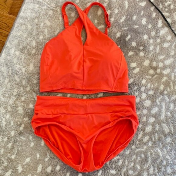 Athleta Crossed Bikini Swimsuit 2 Piece Set Full Coverage Sporty Medium - Picture 2 of 9